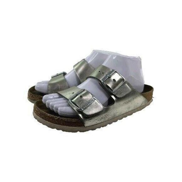 Birkenstock Arizona Buckle Women's Sandals US 7 Metallic Silver Straps Shoes - Picture 1 of 11